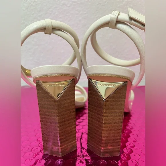 Michael Michael Kors ecru ivory leather strappy wooden heels 6.5 - Picture 4 of 9